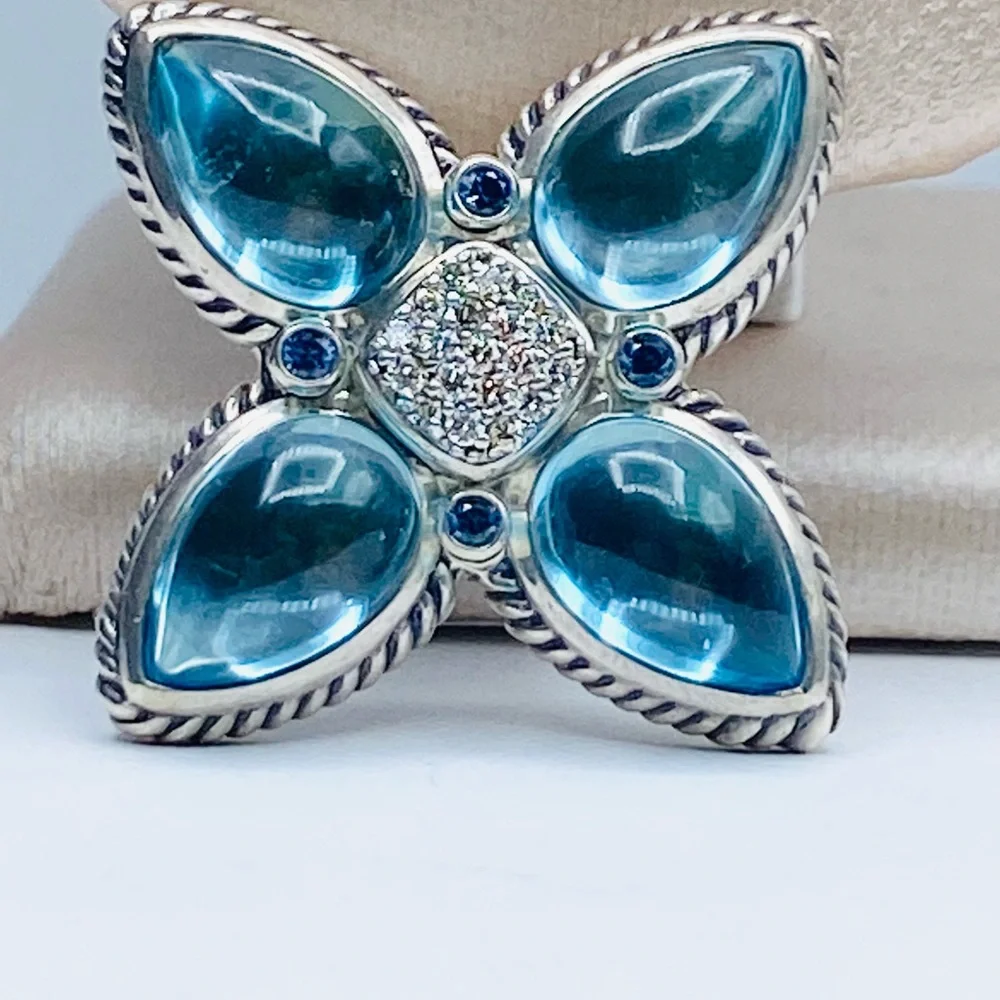 David Yurman Renaissance Blue Topaz Diamond Teardr - Picture 5 of 11